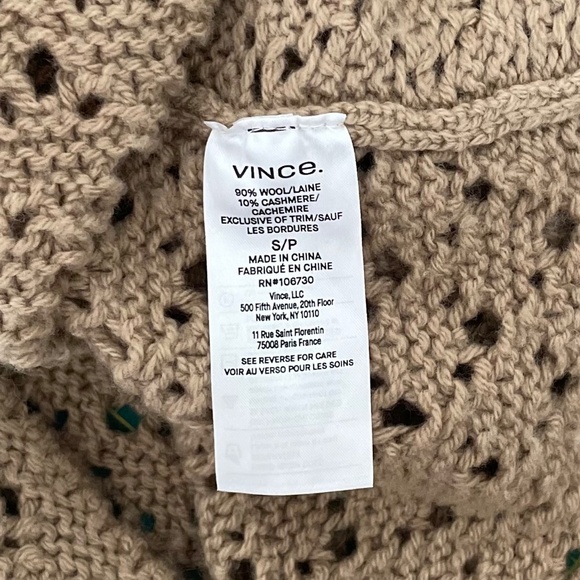 VINCE Crochet Cardigan Sweater Cashmere Wool Amber Light Cropped Knitwear Small - Picture 13 of 15